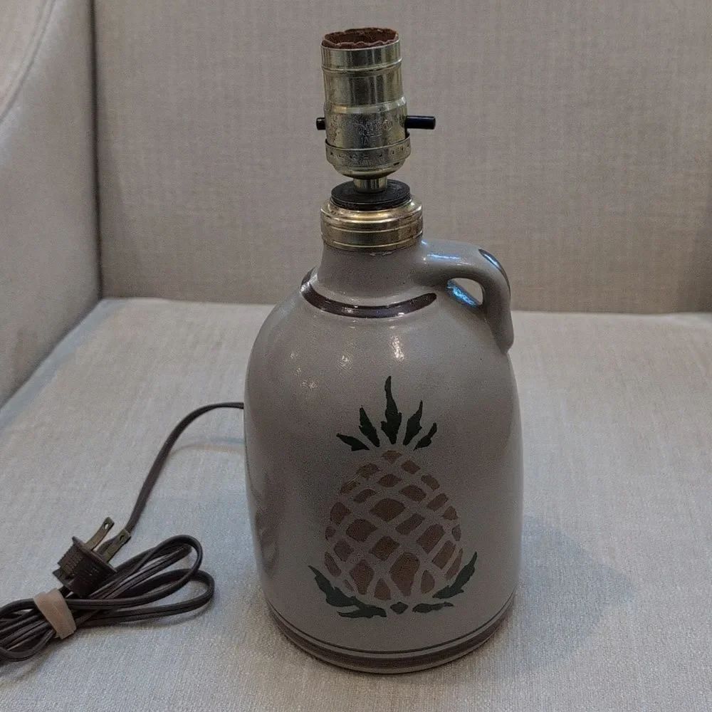Vintage L.L. Bean Olde Cape Cod Stoneware Pottery Pineapple Jug Lamp Base Works